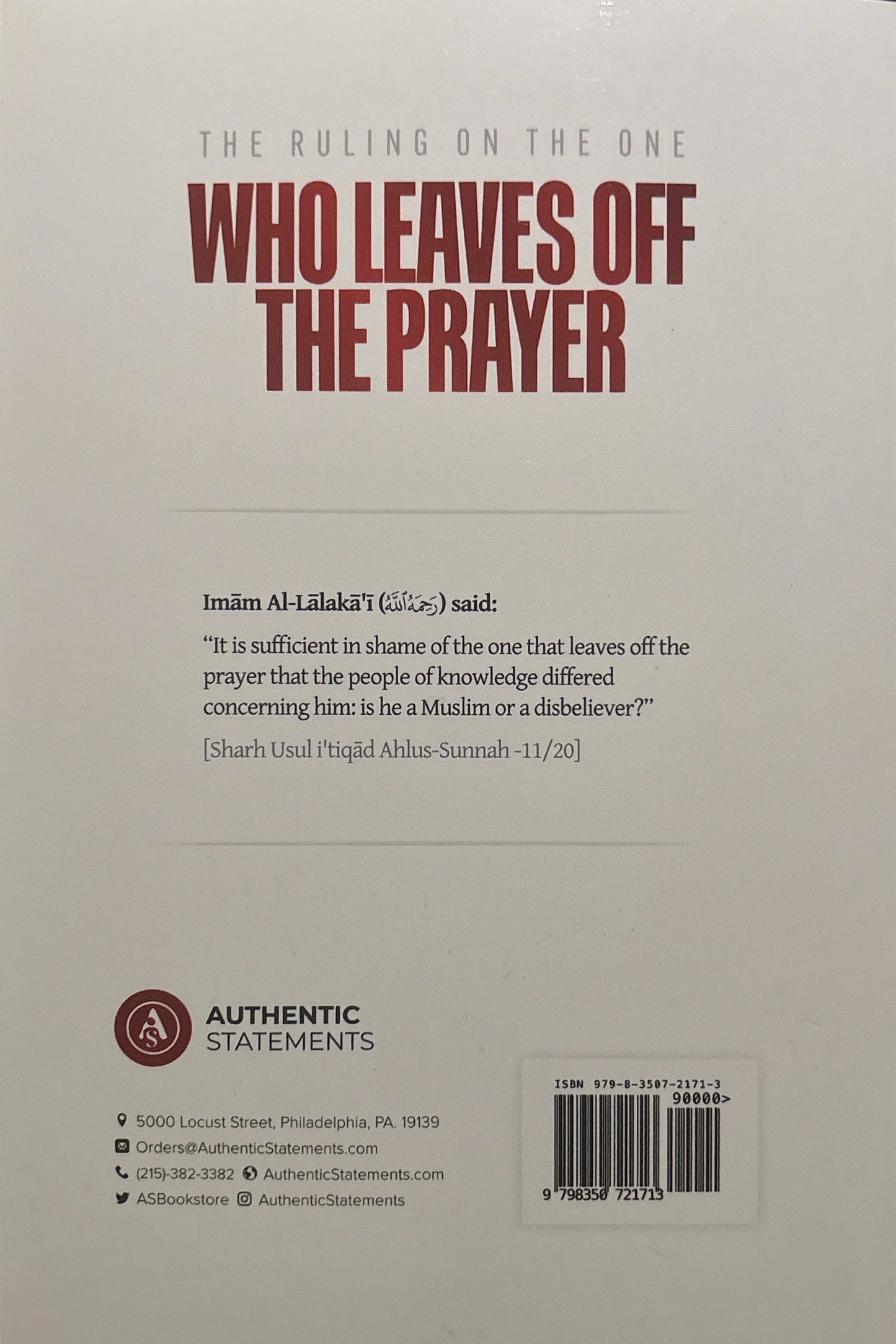 The Ruling On The One Who Leaves Off The Prayer By Shaykh Muhammad Taqiud-Deen Al-Hilali