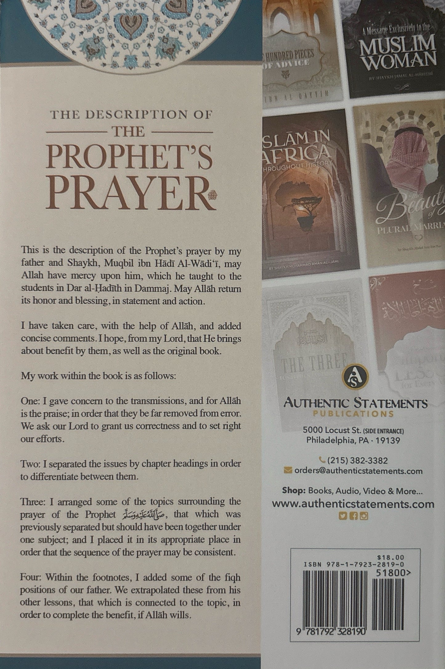 The Description of the Prophet's Prayer